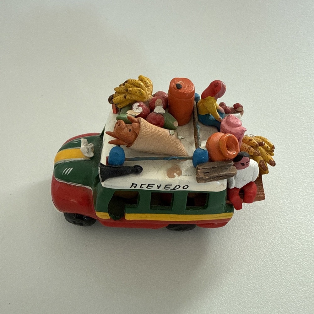 Columbian Colorful Clay Bus Hand Crafted Folk Art Sculpture 3.25x2.25x1.75"